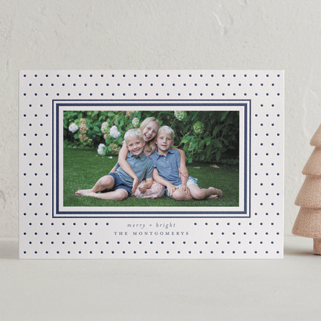 "Swiss Dot" - Letterpress Holiday Cards in Denim by Wildfield Paper Co - Front