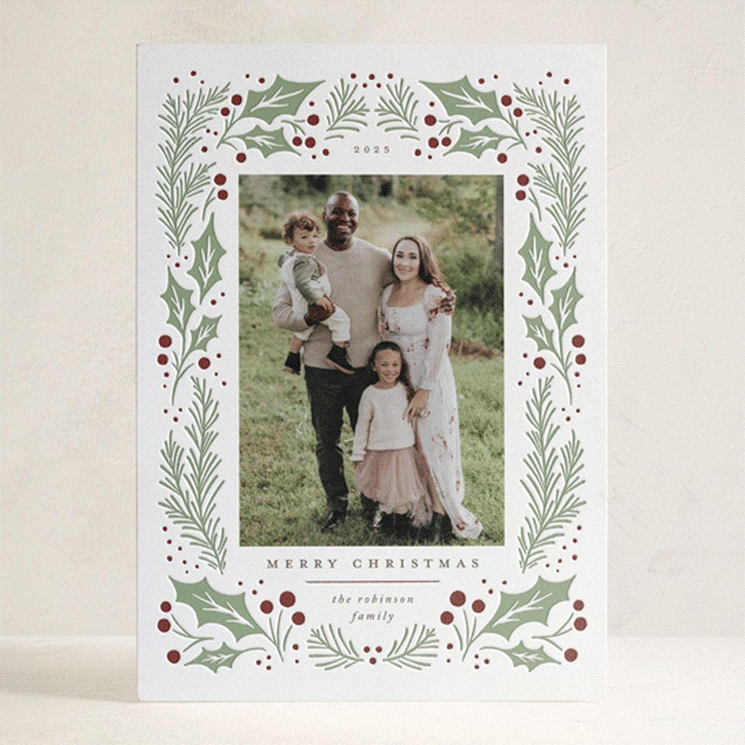 "Holly Berry Wreath" - Letterpress Holiday Cards in Holly Berry by Wildfield Paper Co - Front