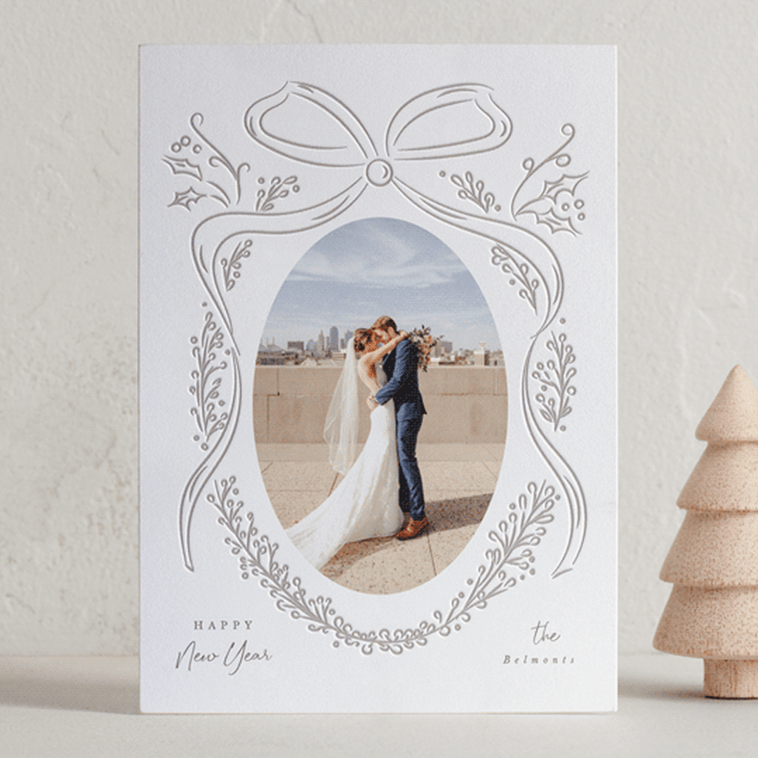 "Provincial Wreath" - Letterpress Holiday Cards in Smoke by Corinne Malesic - Front