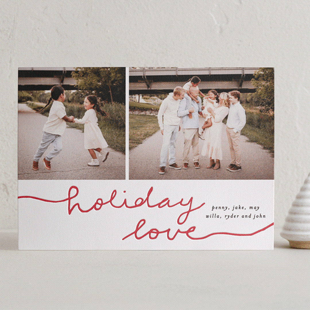 "handwritten holiday love" - Letterpress Holiday Cards in Candy Cane by Sara Hicks Malone - Front