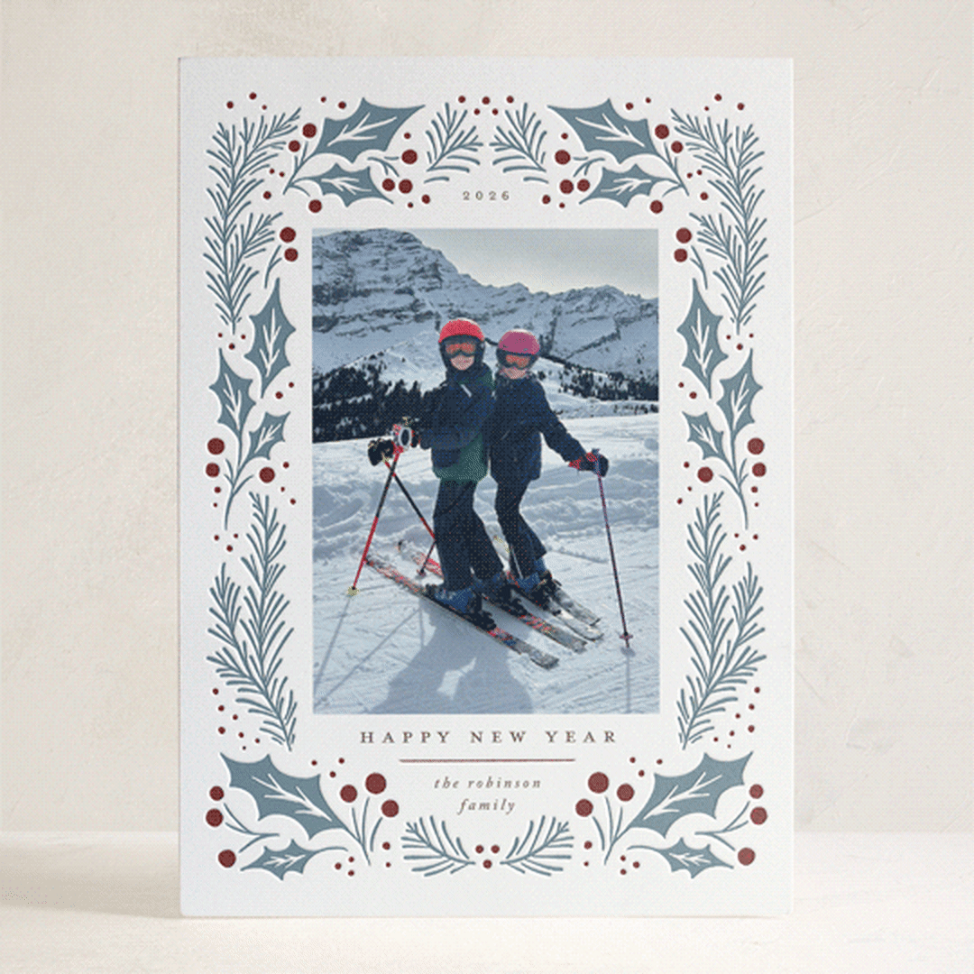 "Holly Berry Wreath" - Letterpress Holiday Cards in Holly Berry by Wildfield Paper Co - Front