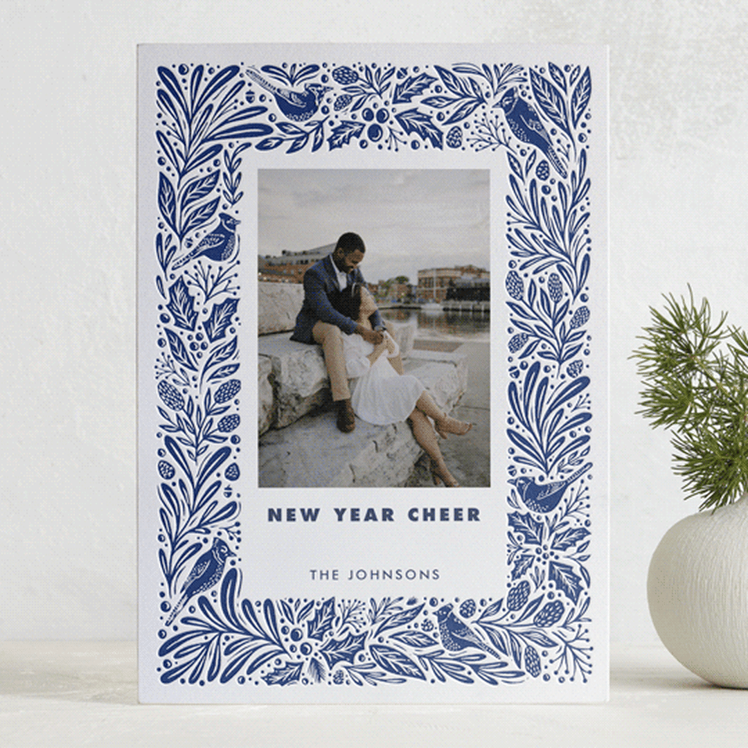 "Blue Jays" - Letterpress Holiday Cards in Navy by Kristen Knechtel - Front