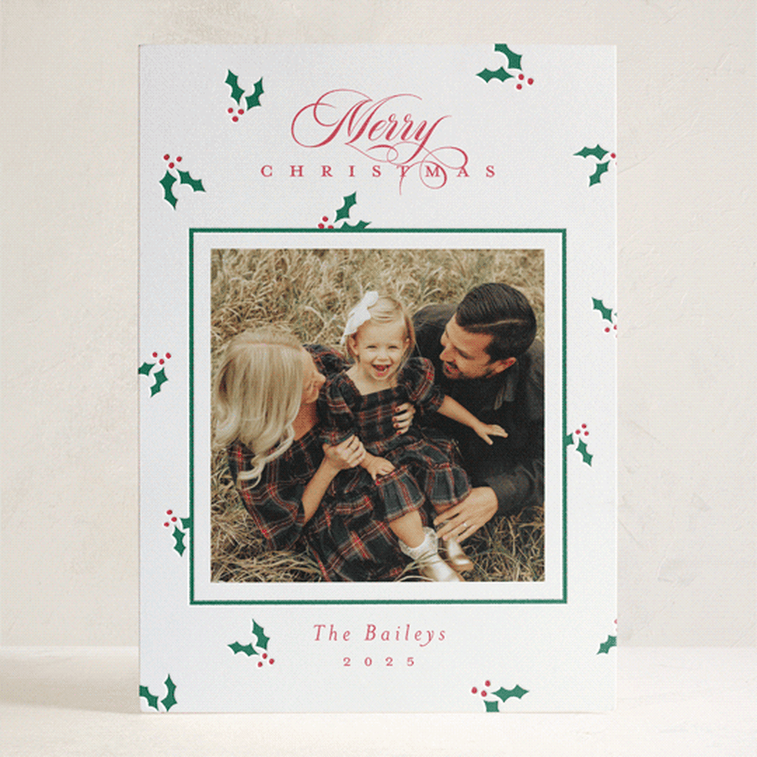 "Christmas Holly" - Letterpress Holiday Cards in Holly Berry by Alston Foster - Front