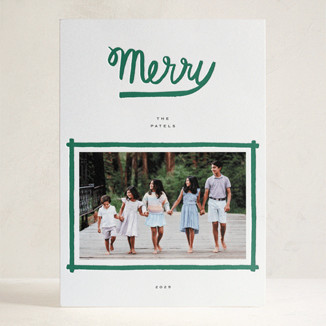 "Be Merry" - Letterpress Holiday Cards in Pine by Pati Cascino - Front