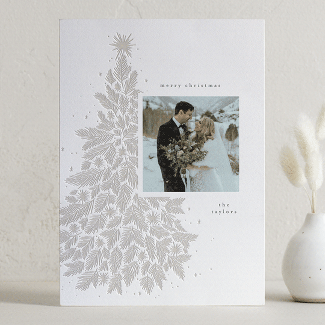 "Whimsical Tree" - Letterpress Holiday Cards in Mist by Randi Cirelli - Front