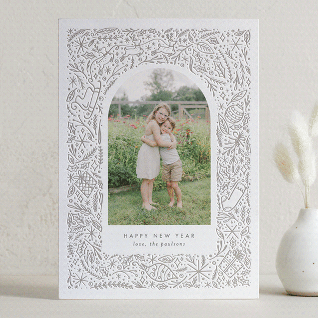 "Christmas Magic" - Letterpress Holiday Cards in Cobblestone by Amy Payne - Front