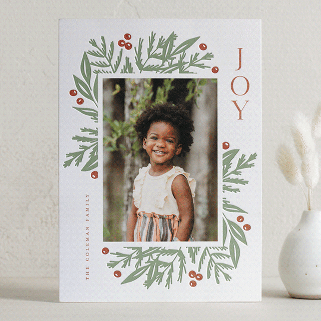 "Joyful Greens" - Letterpress Holiday Cards in Sage by Angela Garrick - Front