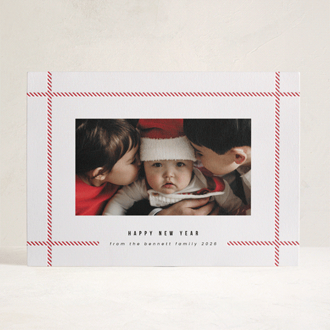 "Simple Plaid" - Letterpress Holiday Cards in Holly Berry by Orasie - Front