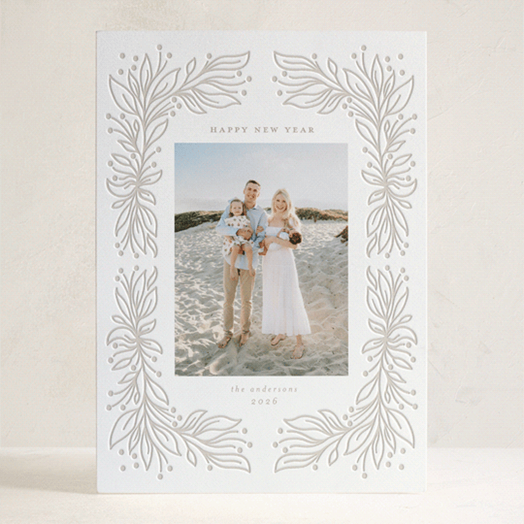 "Foliage Vine" - Letterpress Holiday Cards in Snow by Jennifer Holbrook - Front