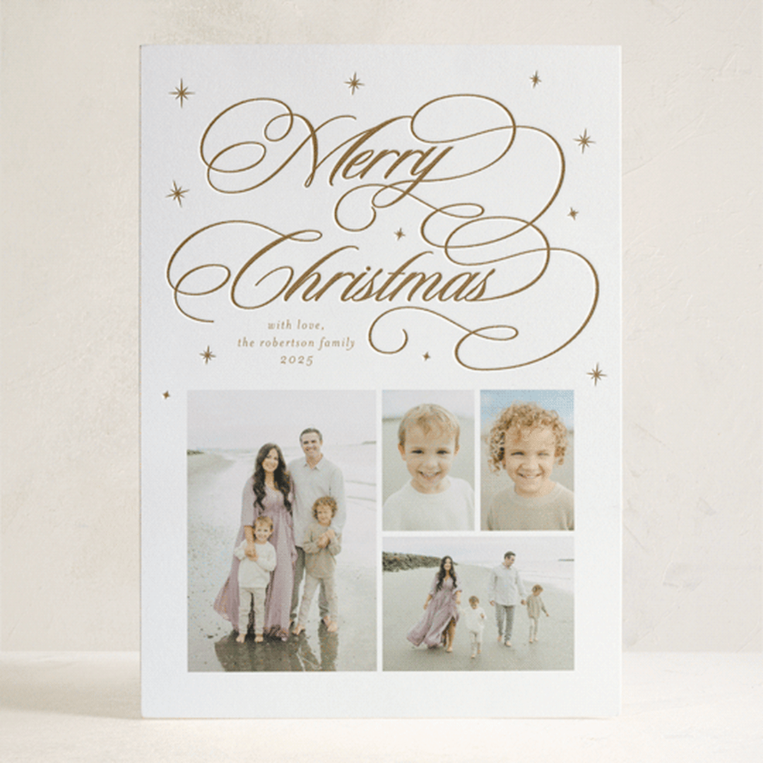 "Starry Christmas" - Letterpress Holiday Cards in Golden by Blustery August - Front