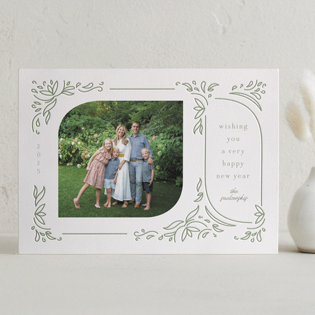 "Dainty Retro Botanicals" - Letterpress Holiday Cards in Sage by Katie Zimpel - Front