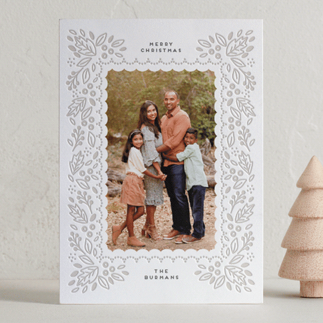 "frame of leaves" - Letterpress Holiday Cards in Cookie Dough by Patricia R. Santos - Front