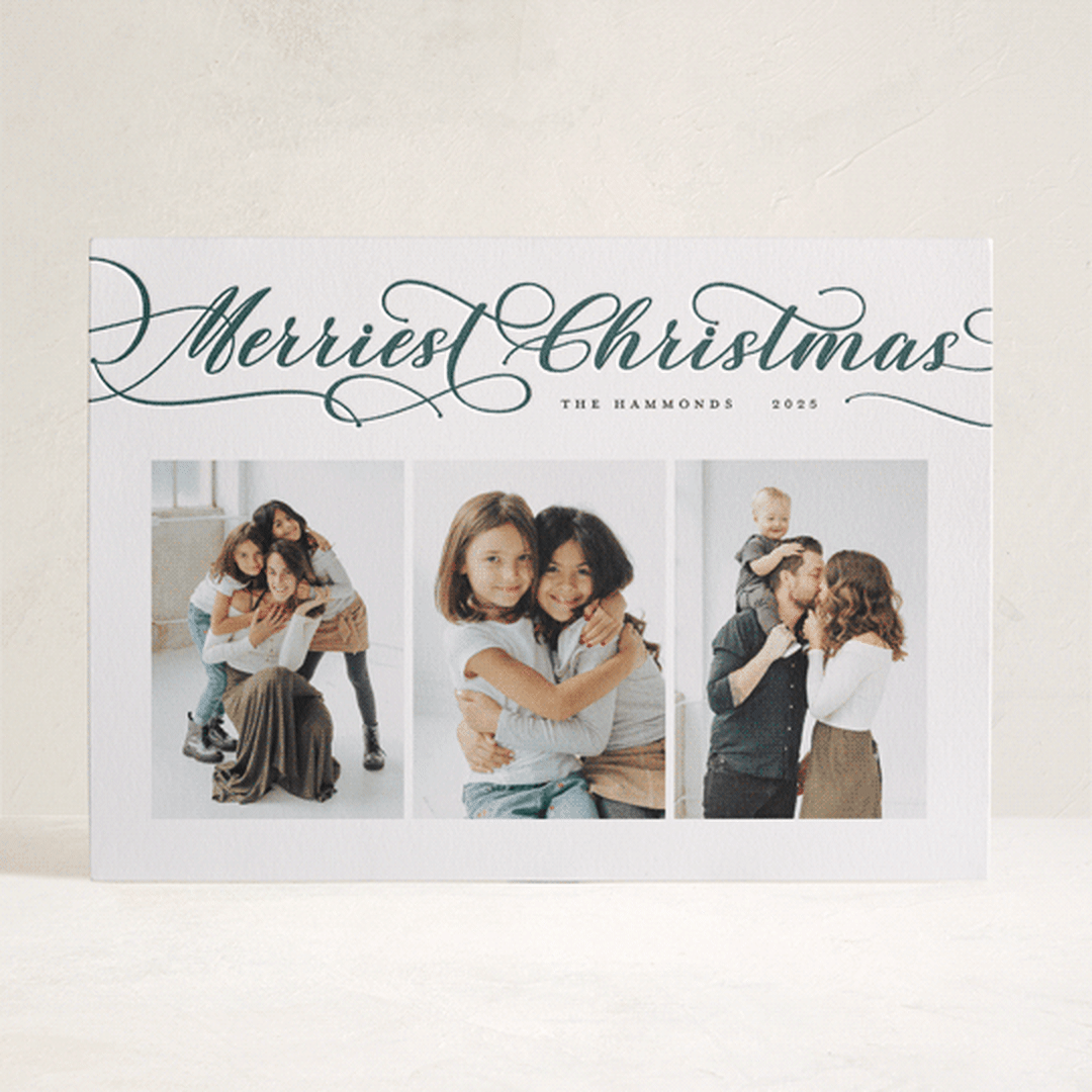 "Merriest Script" - Letterpress Holiday Cards in Pine by Sarah Brown - Front