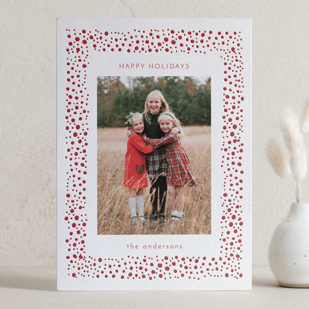 "spotted wishes" - Letterpress Holiday Cards in Candy Cane by Jelena Vuletic - Front