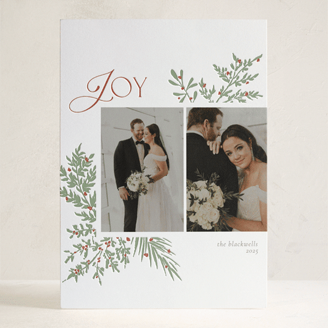 "Joyful foliage" - Letterpress Holiday Cards in Mint by Beth Schneider - Front