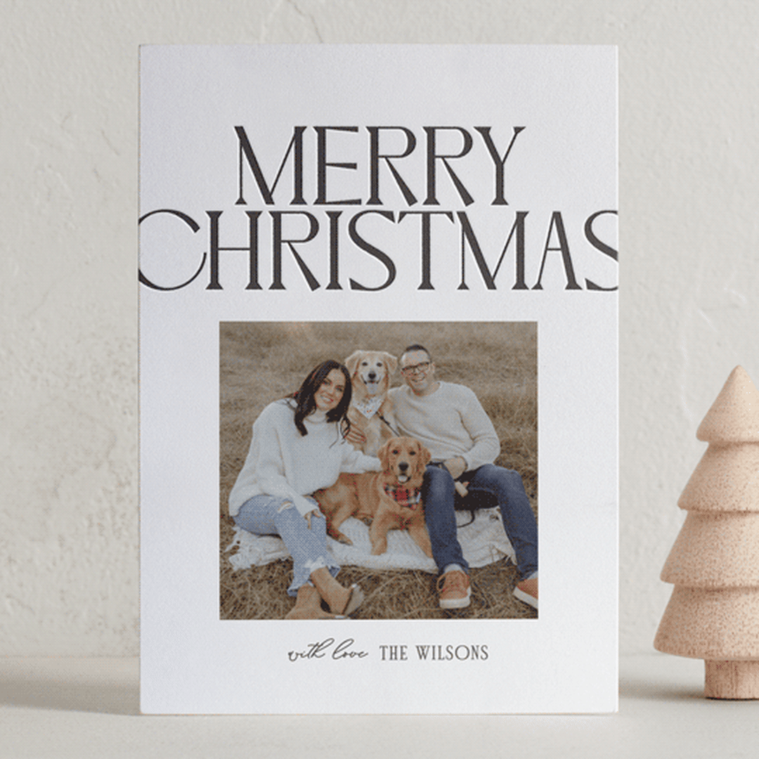 "Chic Type" - Letterpress Holiday Cards in Mist by Owl and Toad - Front
