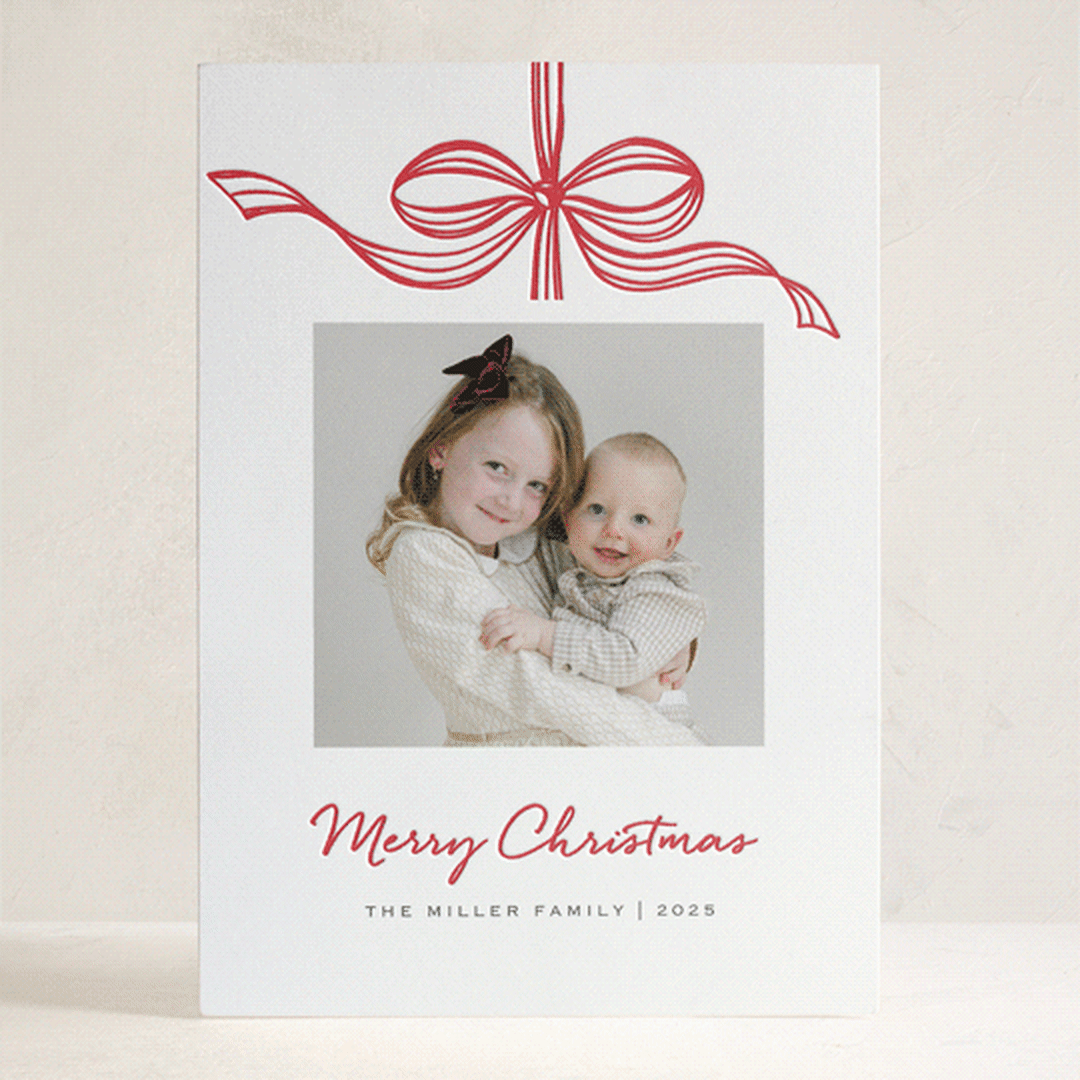 "Tied with a bow" - Letterpress Holiday Cards in Holly Berry by SimpleTe Design - Front