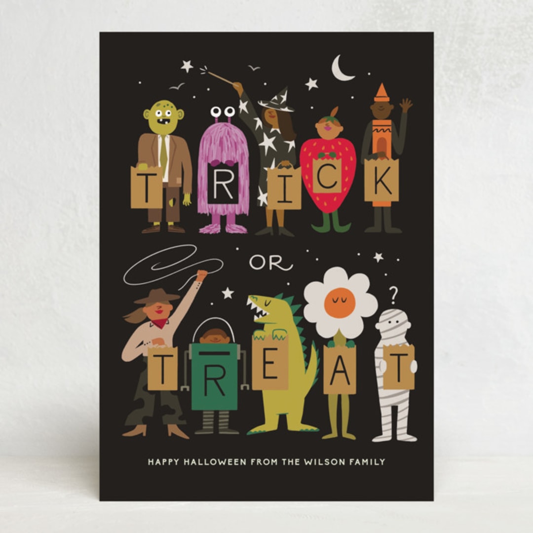 "Trick or Treaters" - Halloween Cards in Chalkboard by Morgan Ramberg - Front