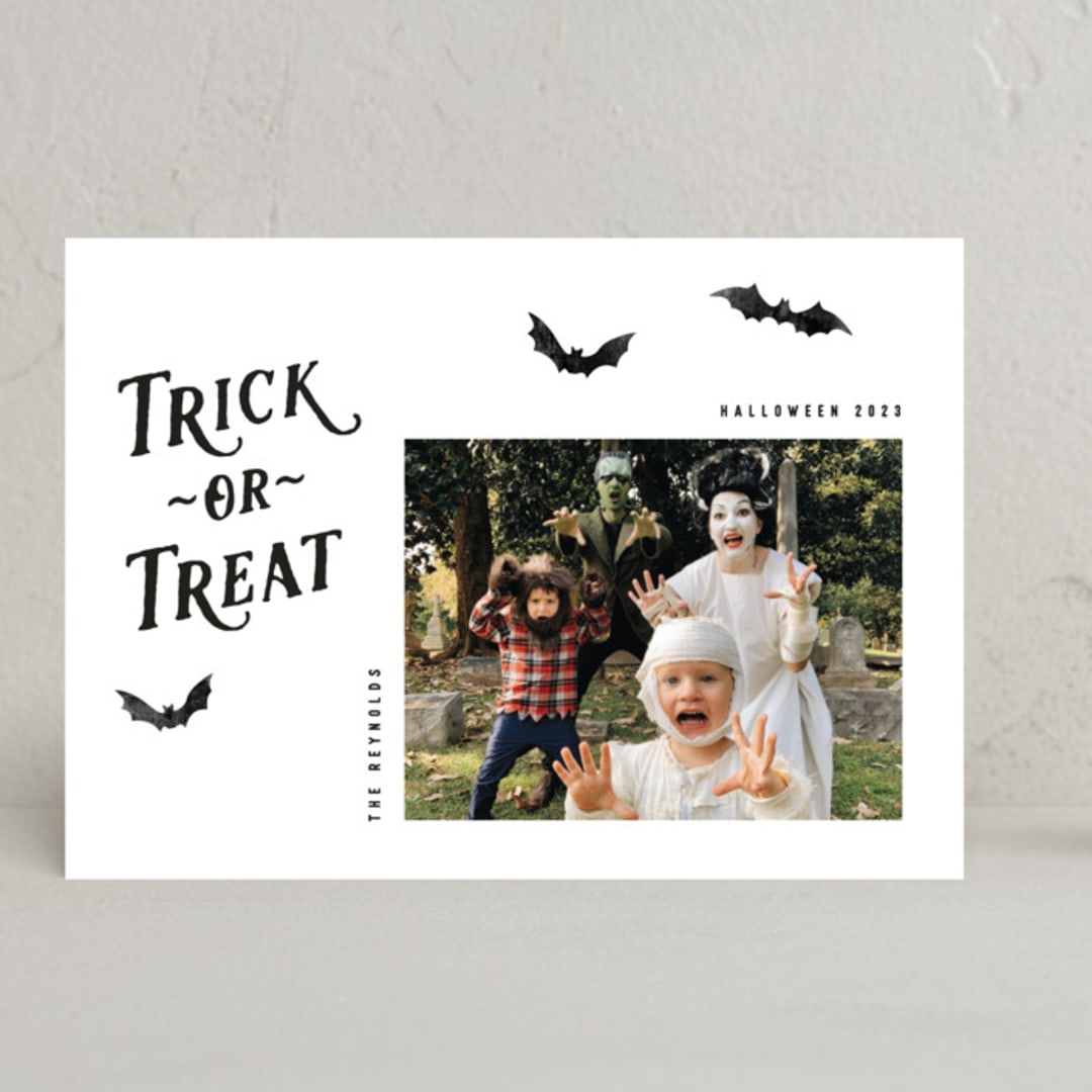 "Trick-or-Treat" - Halloween Cards in Onyx by Hooray Creative - Front