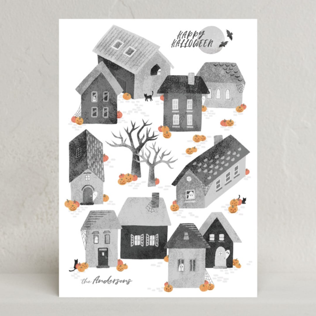 "Pumpkin Village" - Halloween Cards in Soot by Dani Lugato - Front