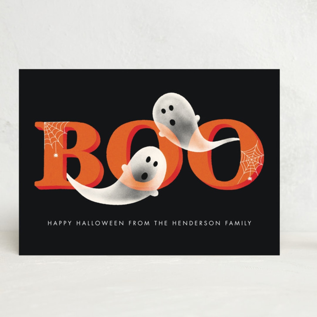 "BOO!" - Halloween Cards in Charcoal by Megan Cash - Front