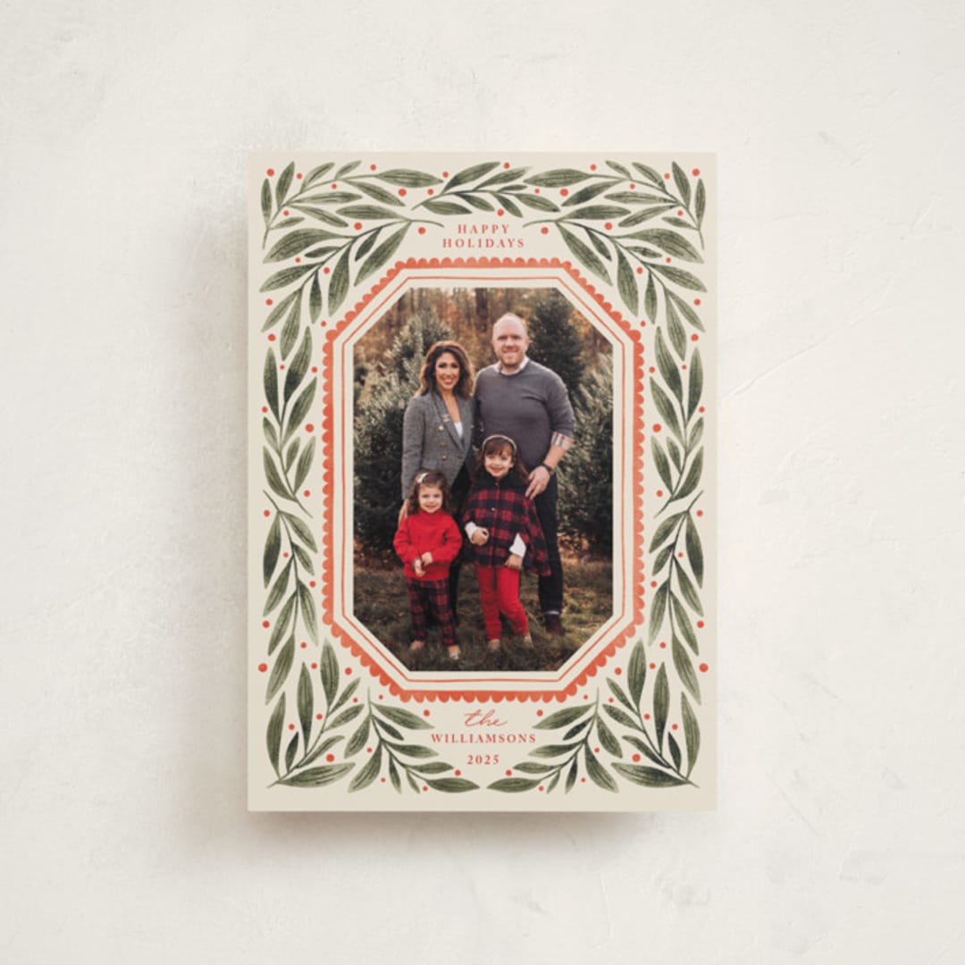 "Botanical Scallop Frame" - Holiday Cards in Wintergreen by Kristen Magee - Front