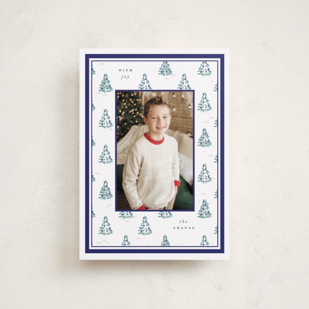 "Little Trees" - Holiday Cards in Blue Spruce by Corinne Malesic - Front