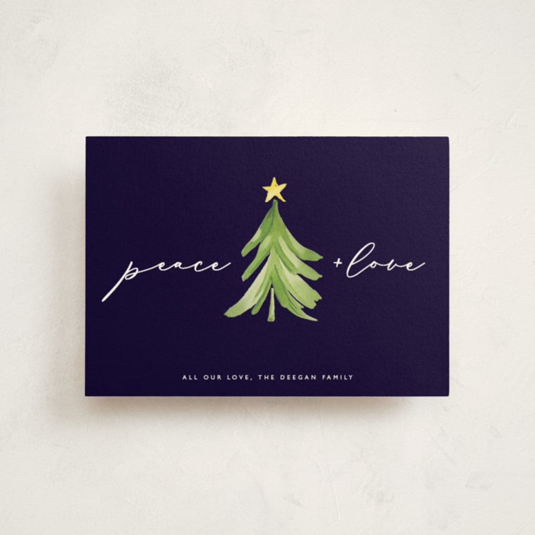 "Simple Tree" - Holiday Cards in Navy by Erin Deegan - Front