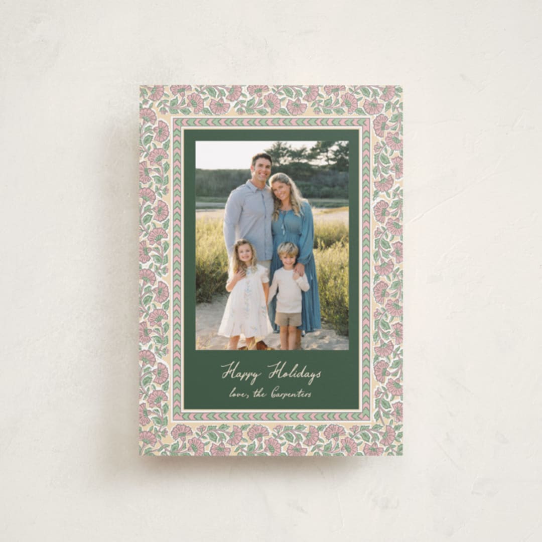 "Floral block print" - Holiday Cards in Forest by Creo Study - Front