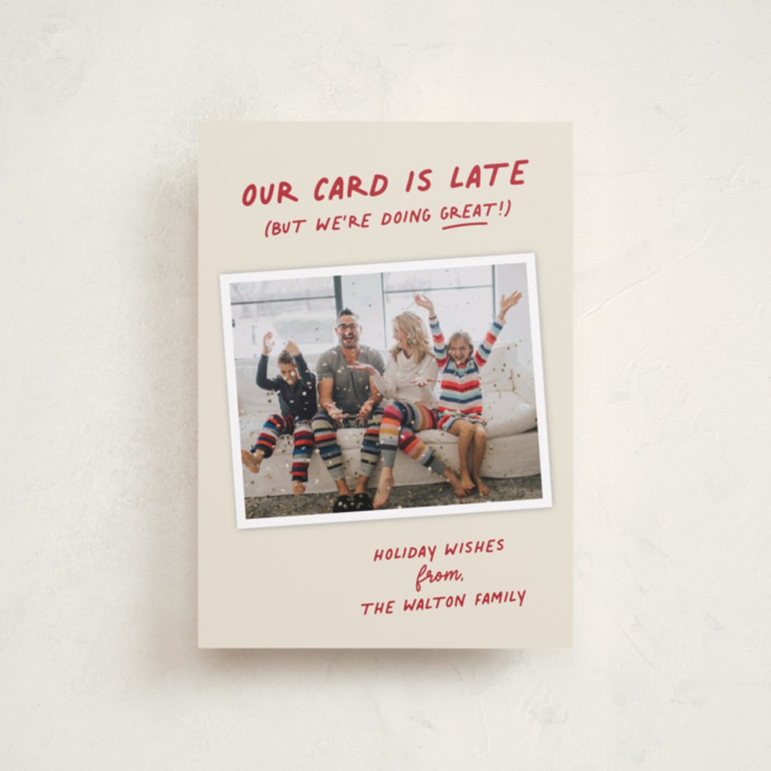 "Late but Great" - Holiday Cards in Berry by Louise Kay - Front