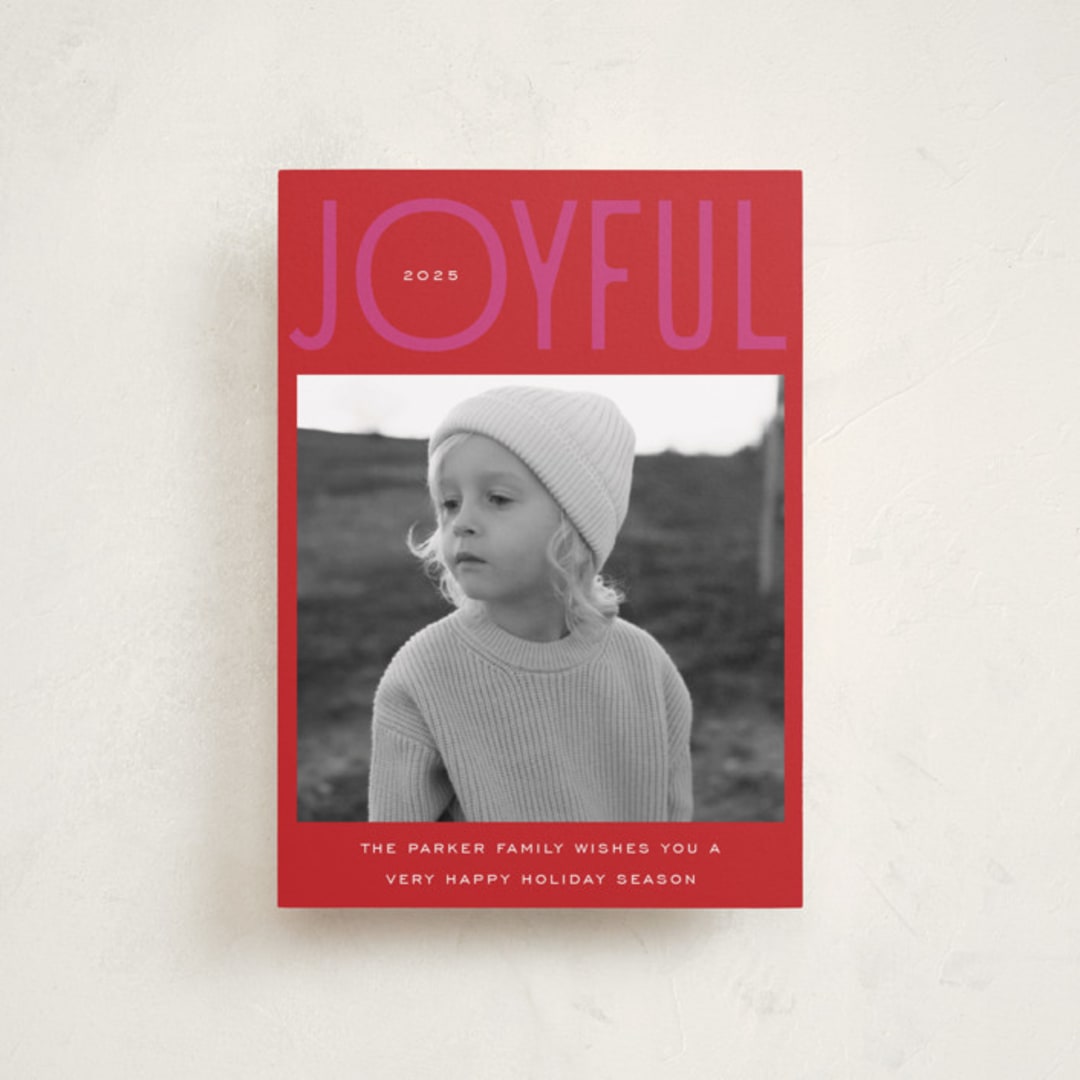 "Fun & Bold Type" - Holiday Cards in Berry by Nazia Hyder - Front