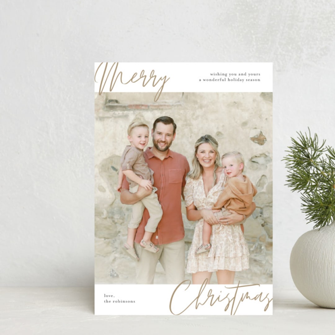 "Modern Script" - Holiday Cards in Taupe by Katy Shen - Front