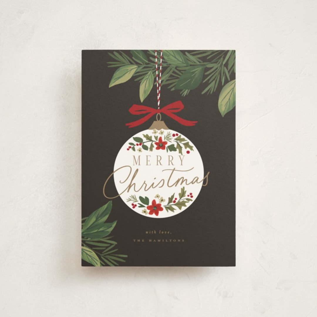 "Ornament Branch" - Holiday Cards in Coal by Everett Paper Goods - Front