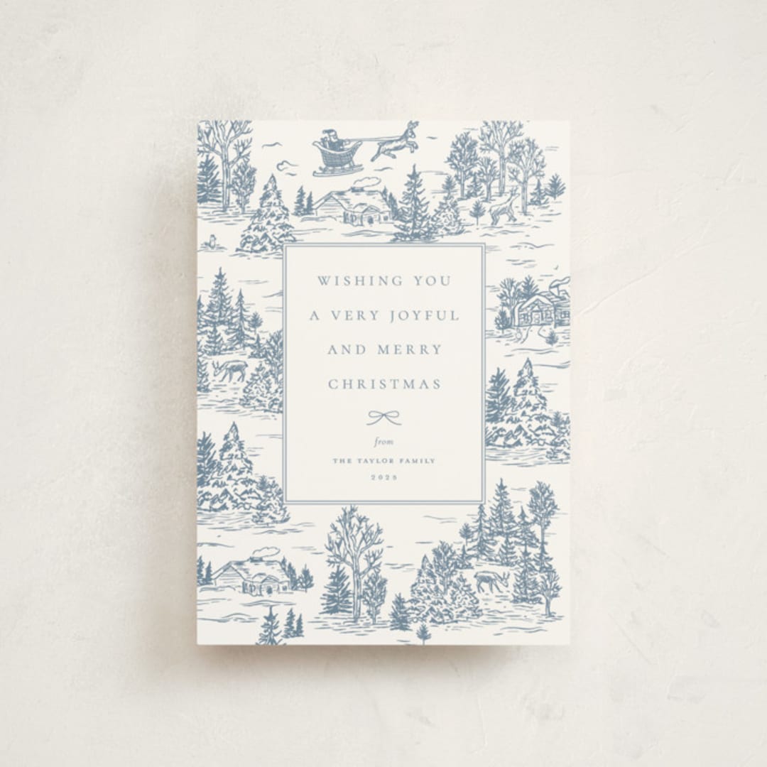"Christmas Toile" - Holiday Cards in Periwinkle by Jennifer Lew - Front