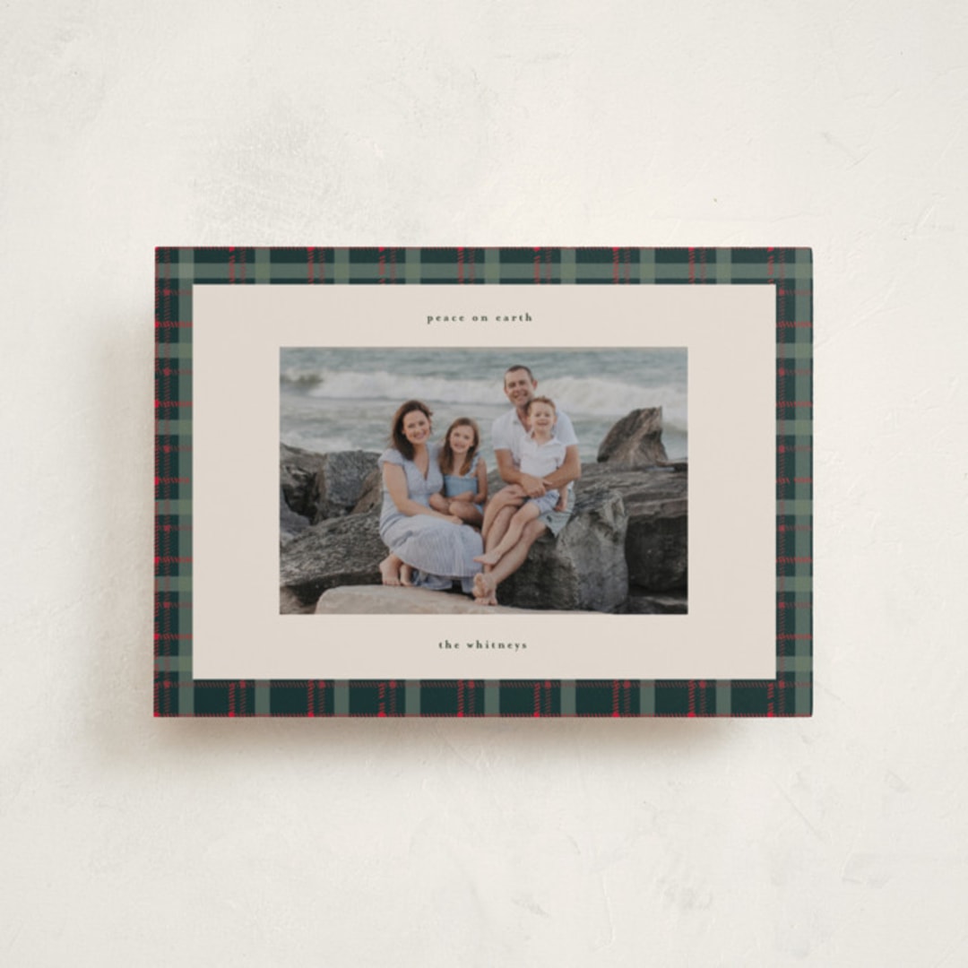 "Plaid Peace" - Holiday Cards in Wreath by Makewells - Front