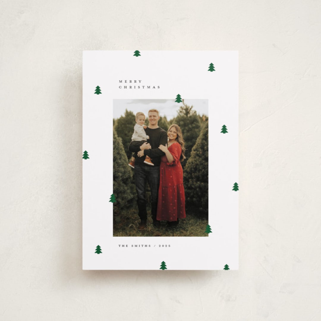 "Scattered Trees" - Holiday Cards in Cotton by Michelle Taylor - Front