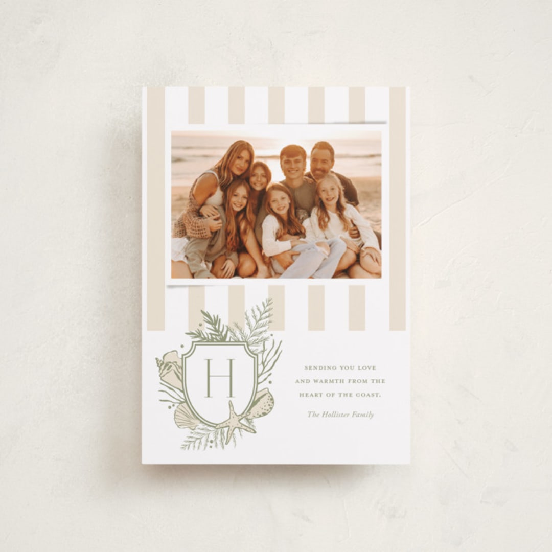 "Tis the Sea-Sun" - Holiday Cards in Sage by Oscar and Emma - Karly Depew - Front