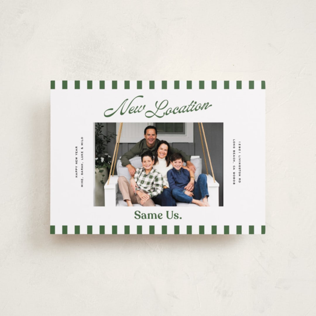 "New Location" - Holiday Cards in Spruce by Owl and Toad - Front