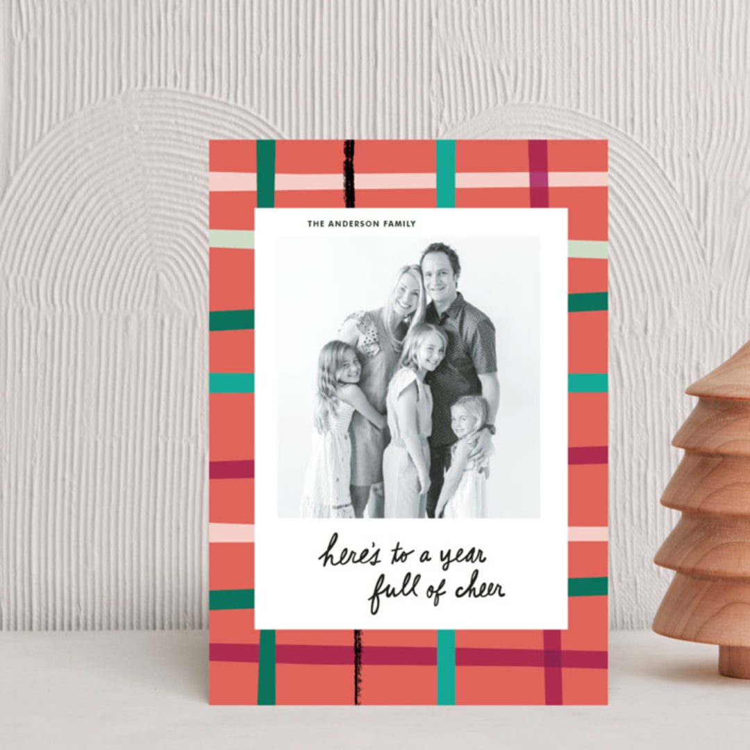 "Colorful Holiday Plaid" - Holiday Cards in Candy Apple by Ampersand Design Studio - Front