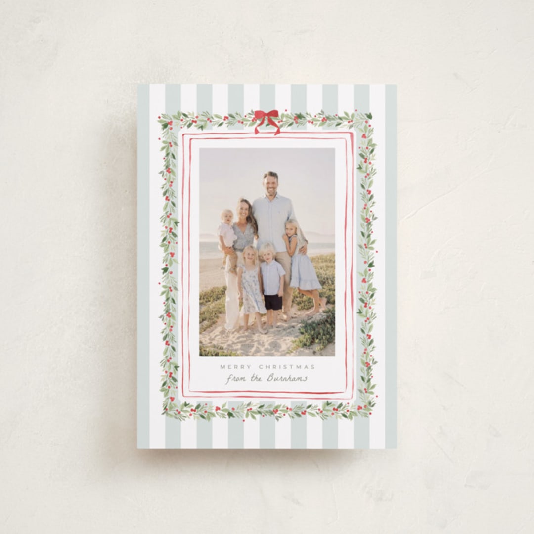 "Coastal Garland" - Holiday Cards in Winter Mint by Everett Paper Goods - Front