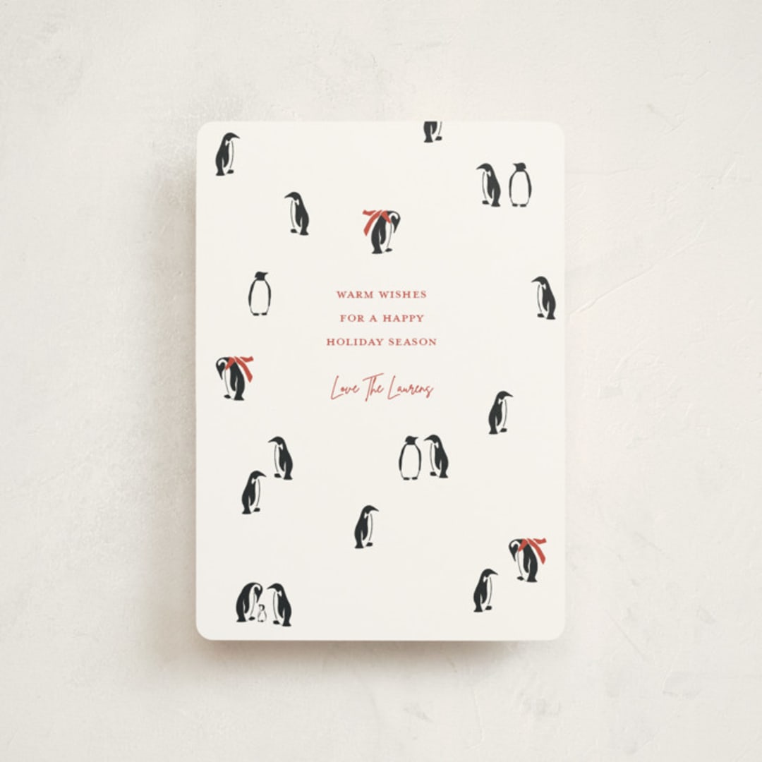 "March of the Penguins" - Holiday Cards in Candy Cane by Lauren Jinhee - Front