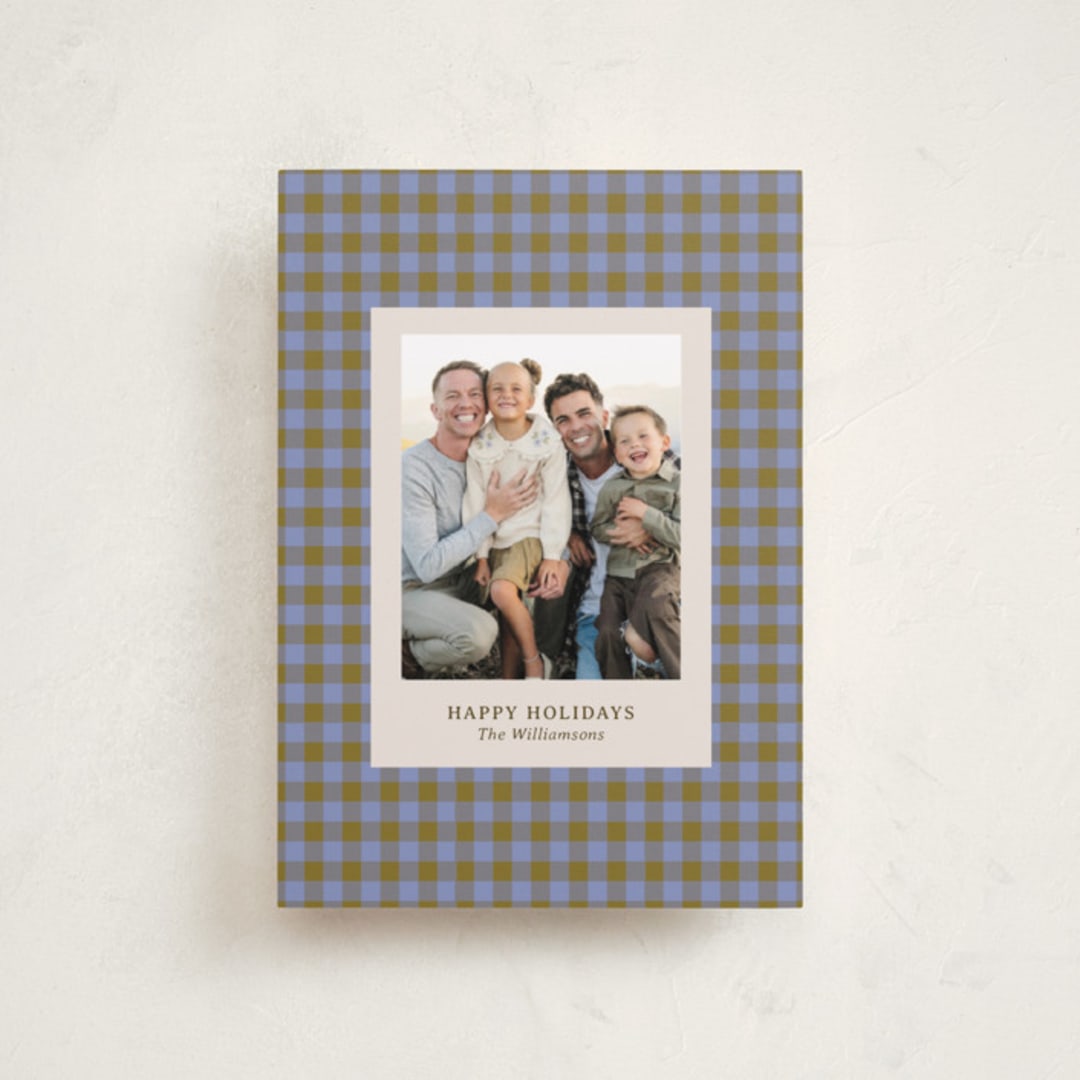 "Cozy Gingham" - Holiday Cards in Blueberry by Beth Vassalo - Front