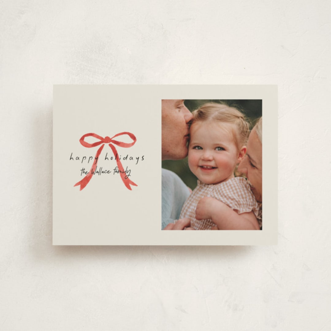 "Painted Bow" - Holiday Cards in Peppermint by Laura Hankins - Front