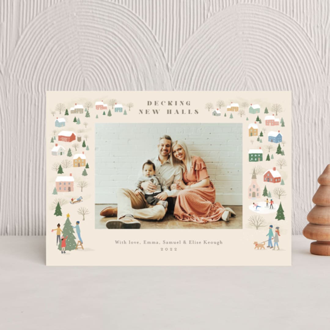 "Winter Village" - Holiday Cards in Sugar Cookie by Jennifer Wick - Front