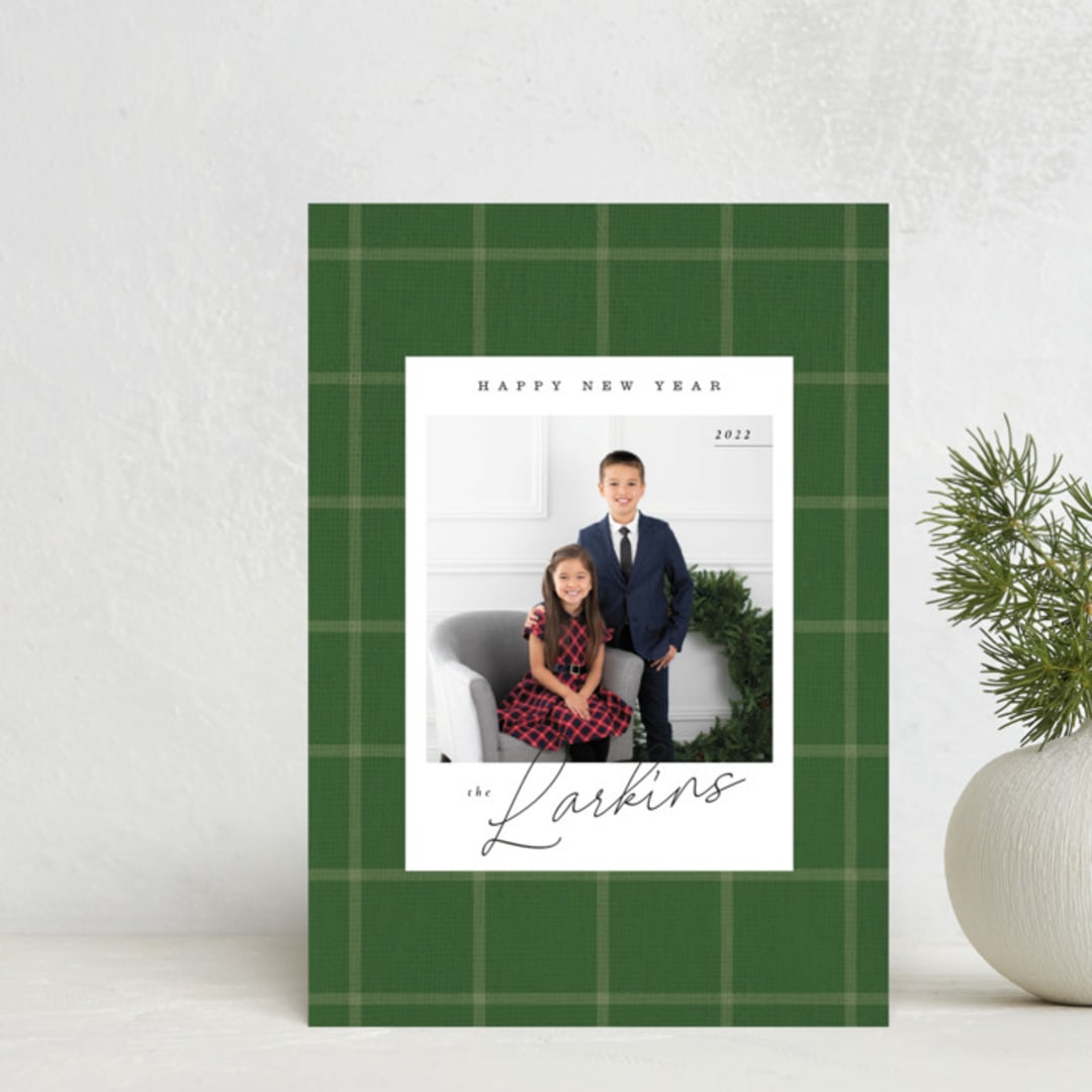 "Farmhouse Plaid" - Holiday Cards in Evergreen by Danie Romrell - Front