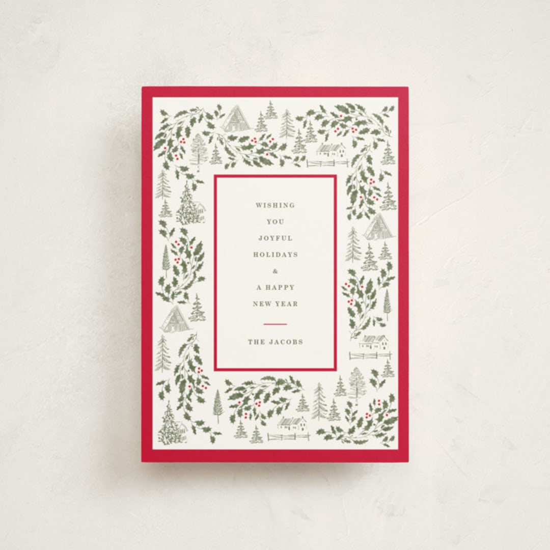 "Village Frame" - Holiday Cards in Cranberry by Baumbirdy - Front