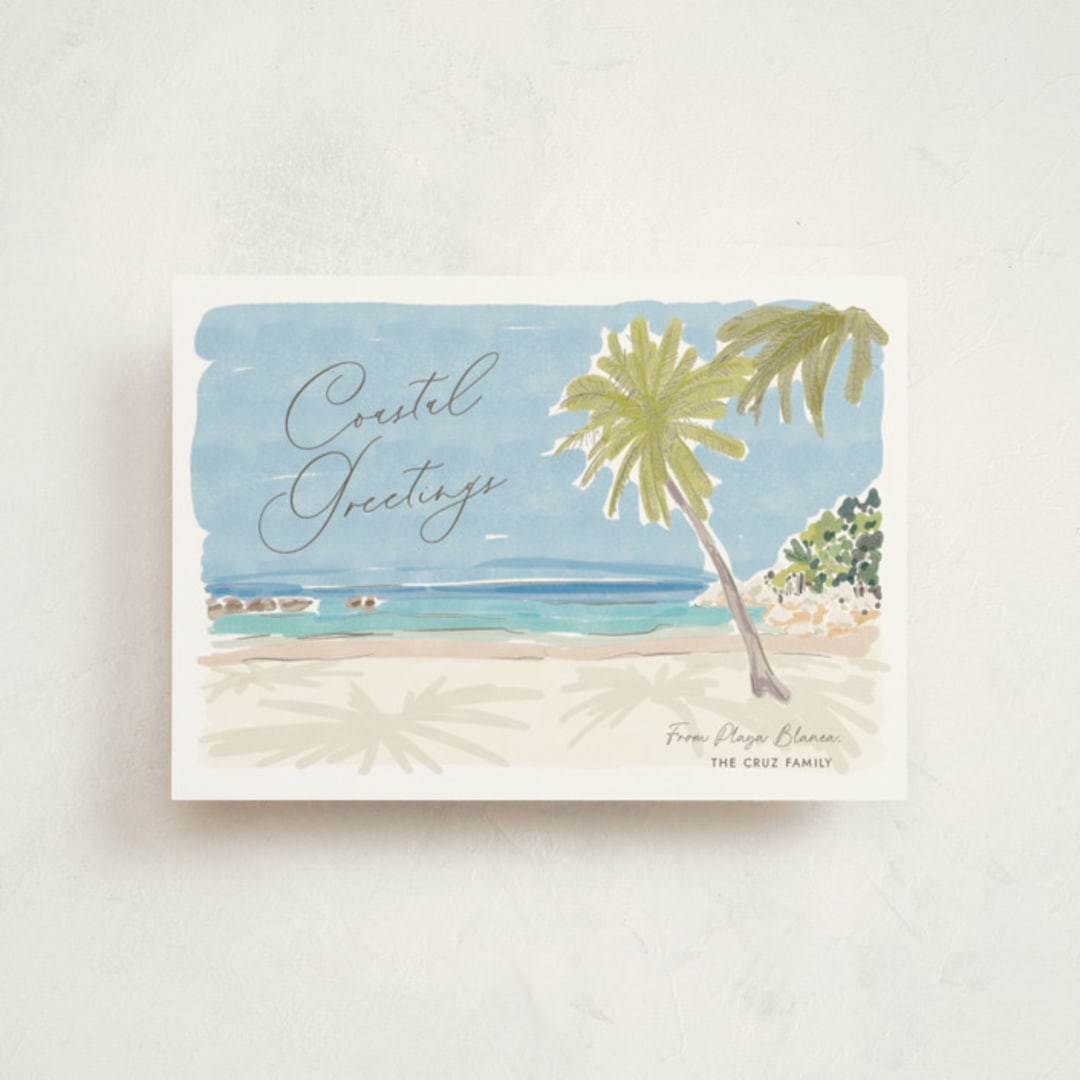 "Coastal Greetings" - Holiday Cards in Pool by Annie Montgomery - Front