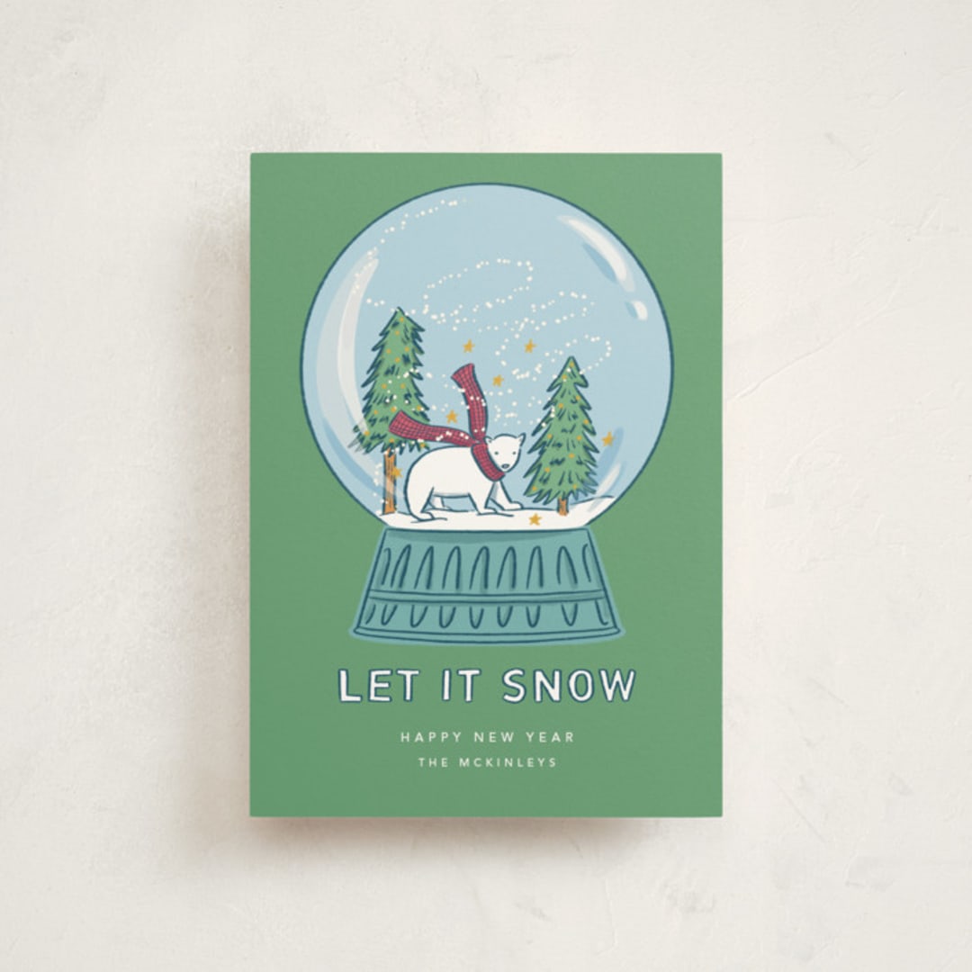 "Snow Globe" - Holiday Cards in Spearmint by Lauren Jinhee - Front