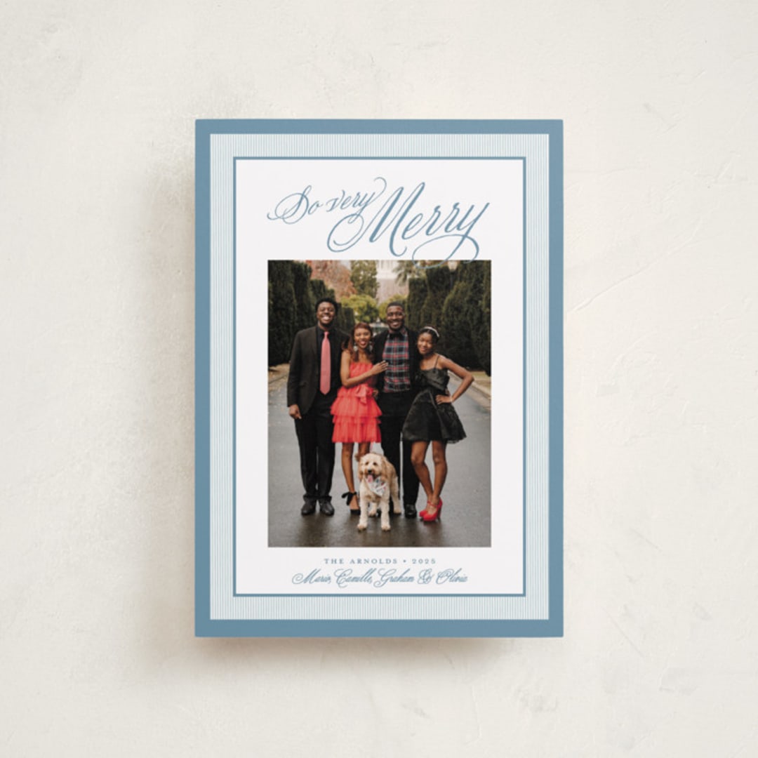 "Merry Striped Frame" - Holiday Cards in Frost by Alston Foster - Front