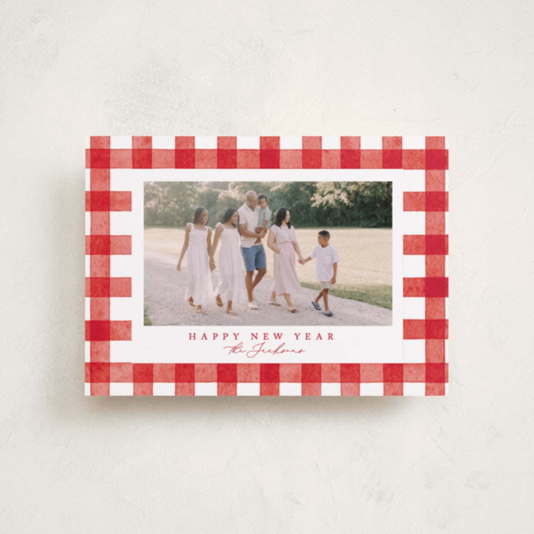 "Merry Gingham" - Holiday Cards in Santa Suit by Brooke Chandler - Front